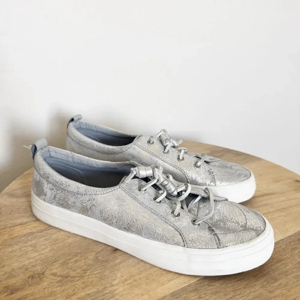 SPERRY CREST VIBE SILVER METALLIC PAINTED SLIP ON SNEAKERS SIZE 9.5